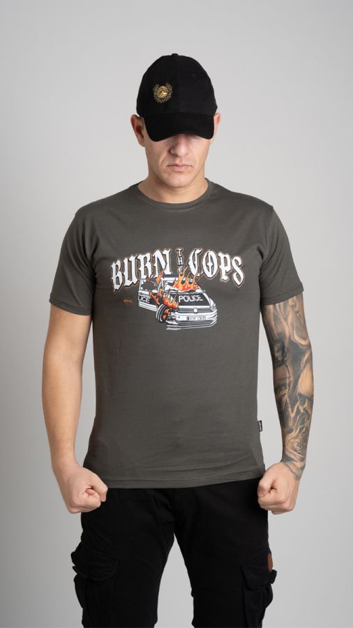 T-shirt "BURN THE COPS" Army