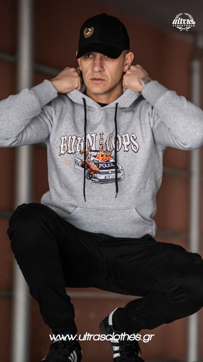 Hoodie "BURN THE COPS" Grey