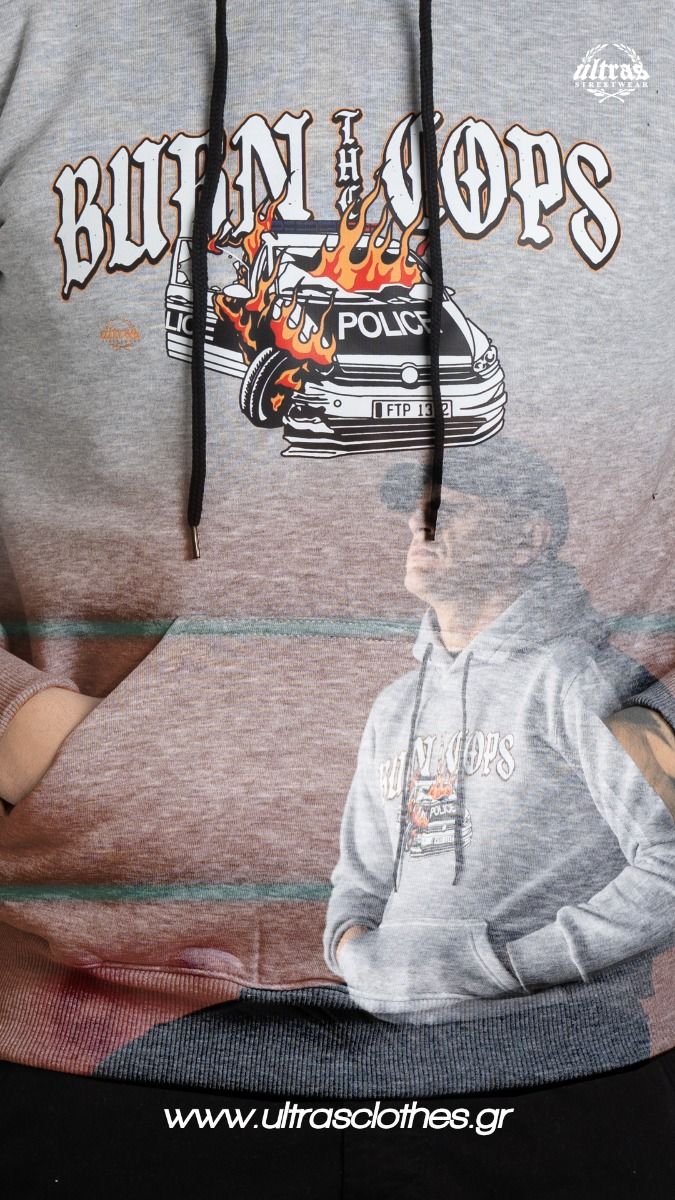 Hoodie "BURN THE COPS" Grey