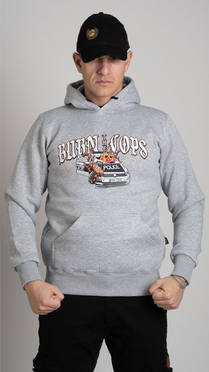 Hoodie "BURN THE COPS" Grey