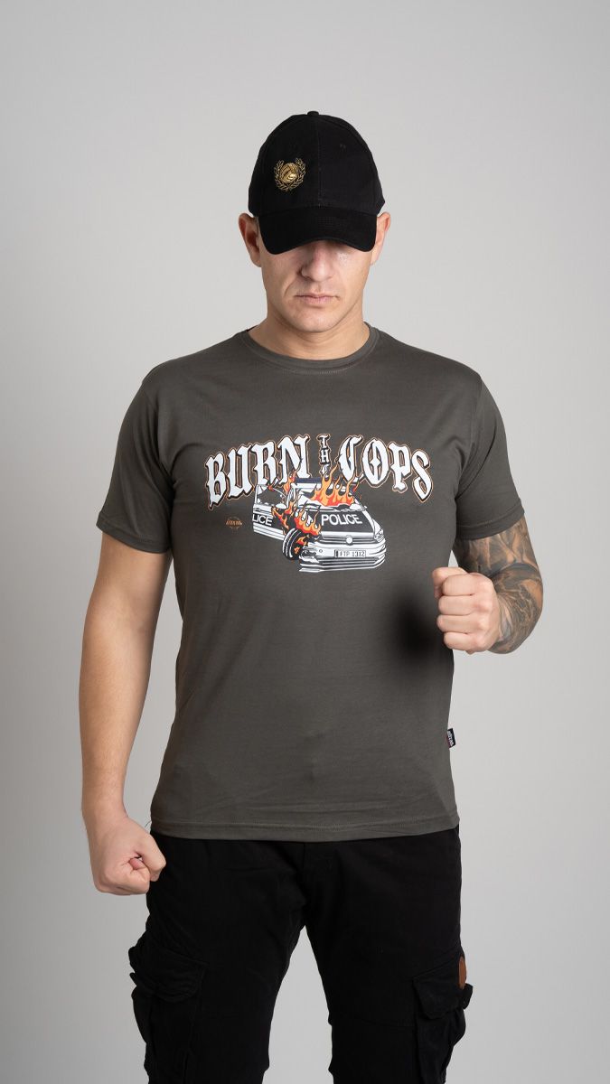 T-shirt "BURN THE COPS" Army