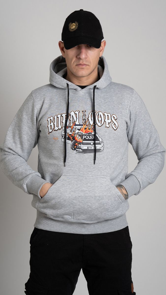 Hoodie "BURN THE COPS" Grey