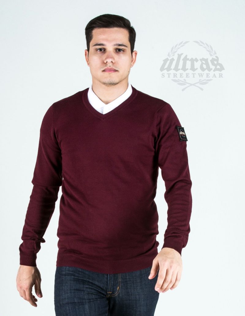 Casual Sweater with Side Patch Burgundy
